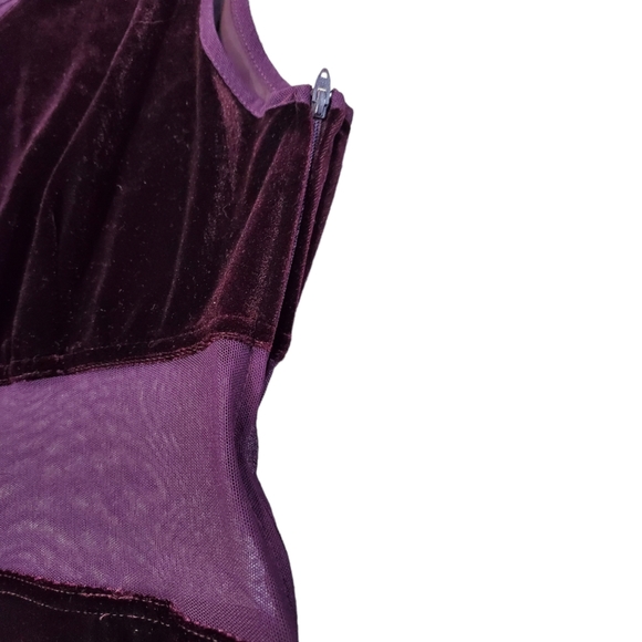 Plum Mesh illusion Cut Out Velvet Formal Evening Gown Dress Size 7-8 - Picture 3 of 10